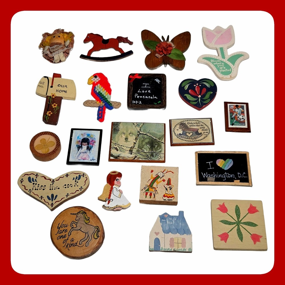 Vintage Mixed Refrigerator Magnet Lot 20 Pc Souvenir Travel Decor Wood Resin Set